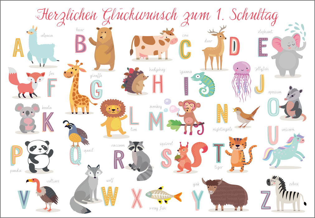 Schulanfang - Buchstaben des Alphabets mit Tieren 
