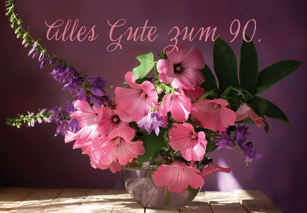 Zahlengeburtstag - rosa und lila Blumen in Vase