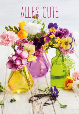 Blumen - drei bunte Vasen mit Blumen