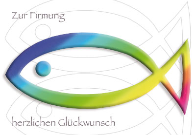 Firmung - Glückwunschkarte Fisch in den Farben des Regenbogens