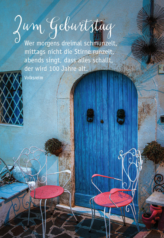 Geburtstag - Blaue Tür, 2 rote Stühle