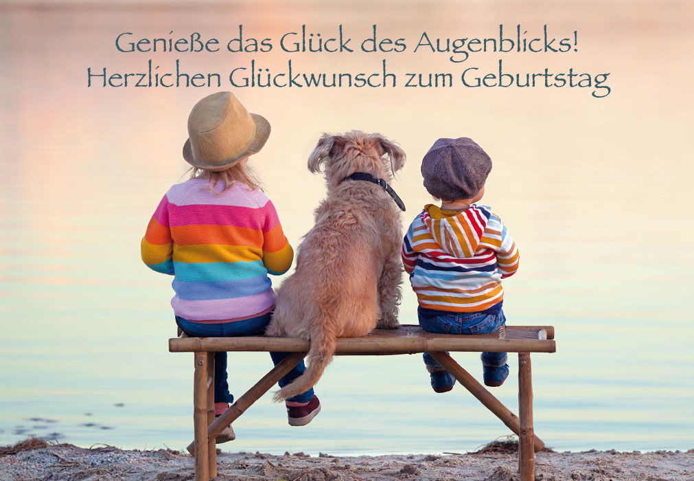 Geburtstag - Bank am See, Kinder, Hund