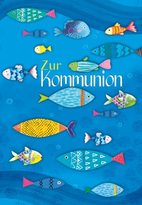 Kommunion - bunte Fische im Wasser, illustriert