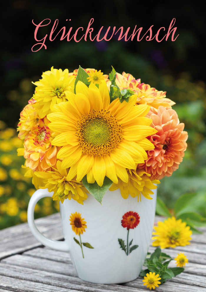 Kleine Kartengrüße - Sonnenblumen in Tasse - NEU!!!