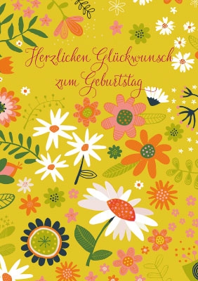 Kleine Kartengrüße - verschiedene bunte Blumen, illustriert