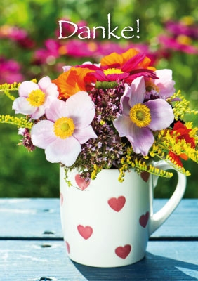 Kleine Kartengrüße - Blumenstrauß in Tasse