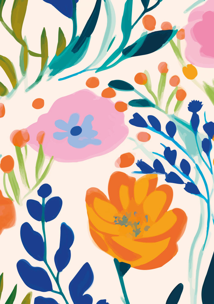 Kleine Kartengrüße - gemalte orangene und rosa Blumen