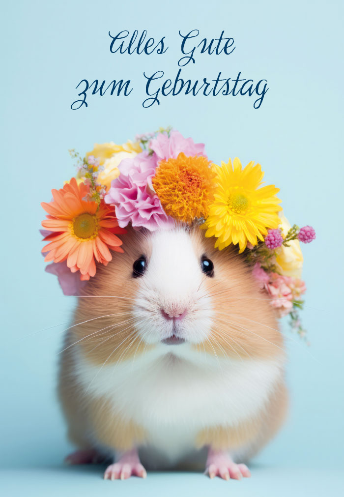 Geburtstag - Hamster mit Blumenkranz