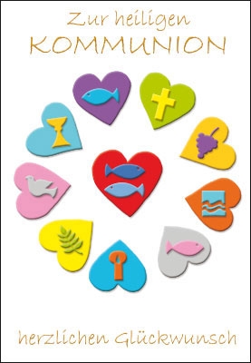 Kommunion - Symbole in Herzen, illustriert