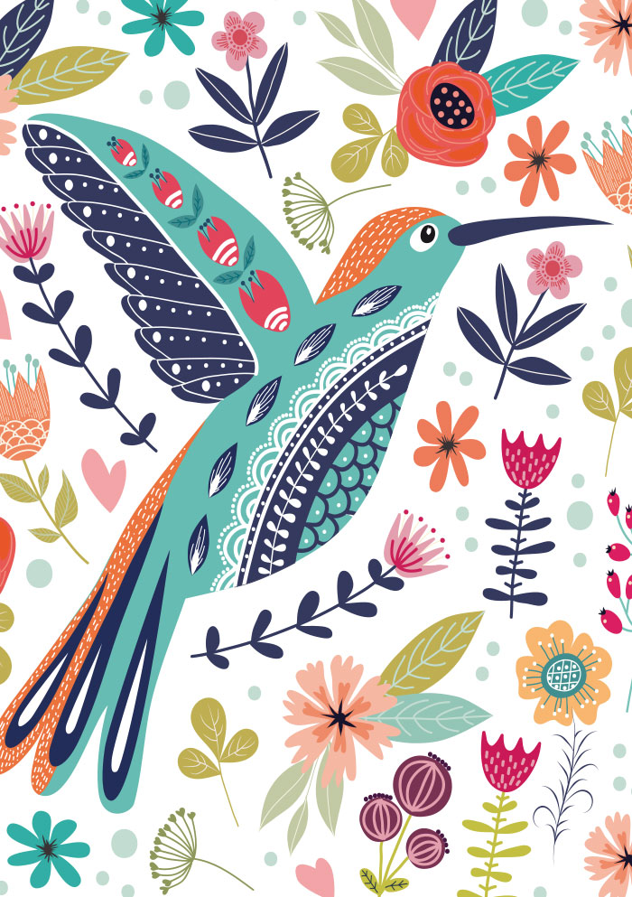 Kleine Kartengrüße Kolibri, illustriert