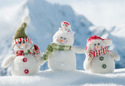 Winterliche Motiv - Glückwunschkarte, 3 lustige Schneemänner