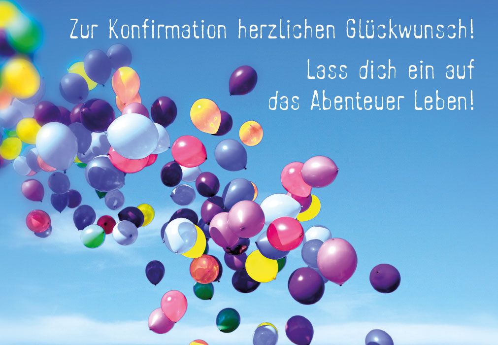 Konfirmation - viele bunte Luftballons am Himmel
