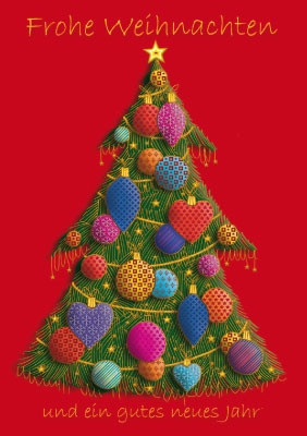 Weihnachten - Christbaum, bunte Kugeln, Illustration